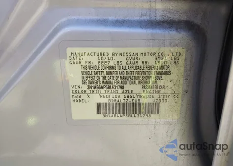 2011 Nissan Sentra 2.0S from USA, damaged, VIN 3N1AB6AP5BL631798